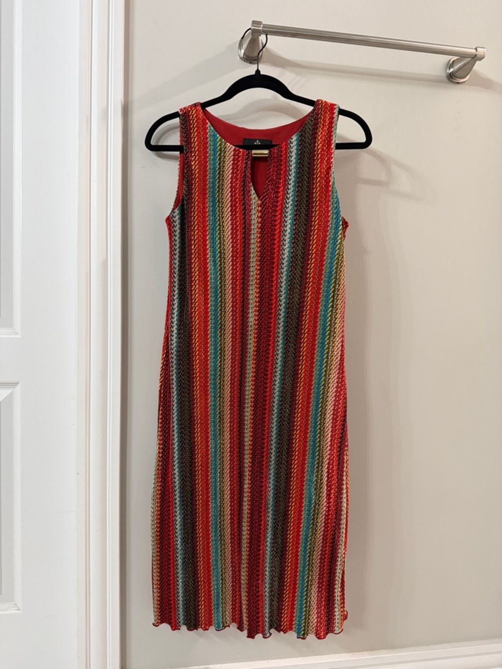 Ronni Nicole Red Multicolor Striped Midi Dress